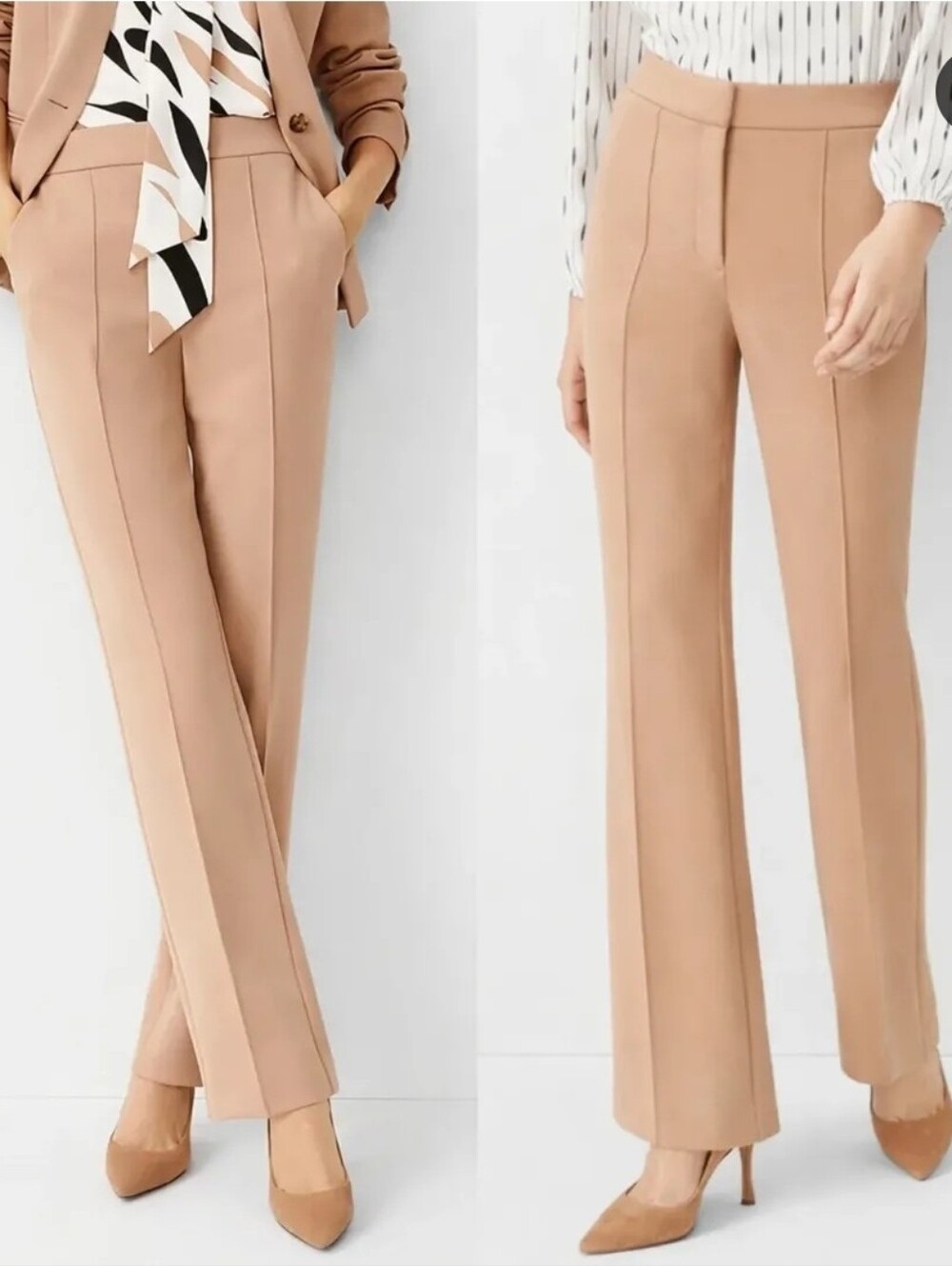 Ann Taylor Camel Straight-Leg Tailored Trousers Sz 8 WP251